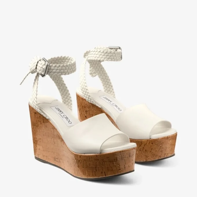 Jori 100 Latte Shiny Calf Leather and Shiny Cork Wedges