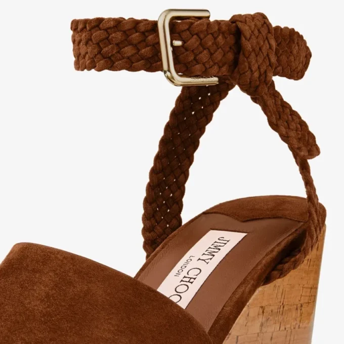 Jori 100 Tan Suede and Shiny Cork Wedges