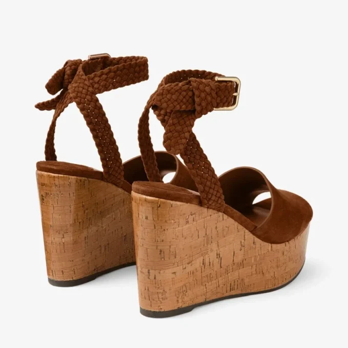 Jori 100 Tan Suede and Shiny Cork Wedges