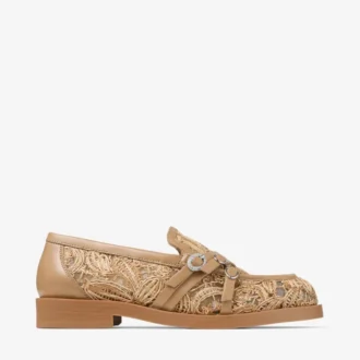 Kalia Loafer Natural Flower Woven Raffia and Calf Leather Loafers