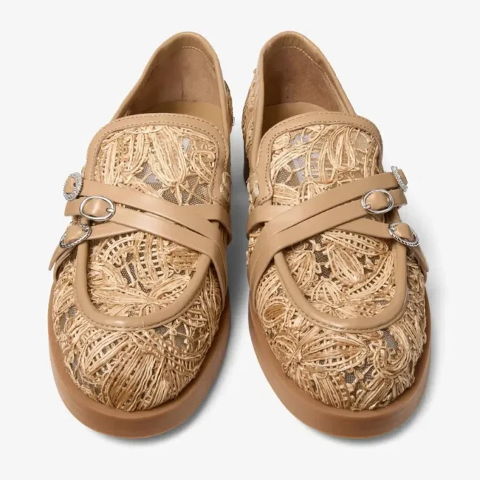 Kalia Loafer Natural Flower Woven Raffia and Calf Leather Loafers