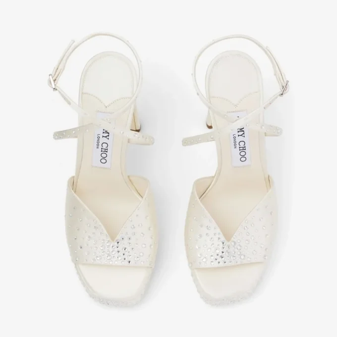 Karli Platform 125 Ivory Satin Crystal Platform Sandals