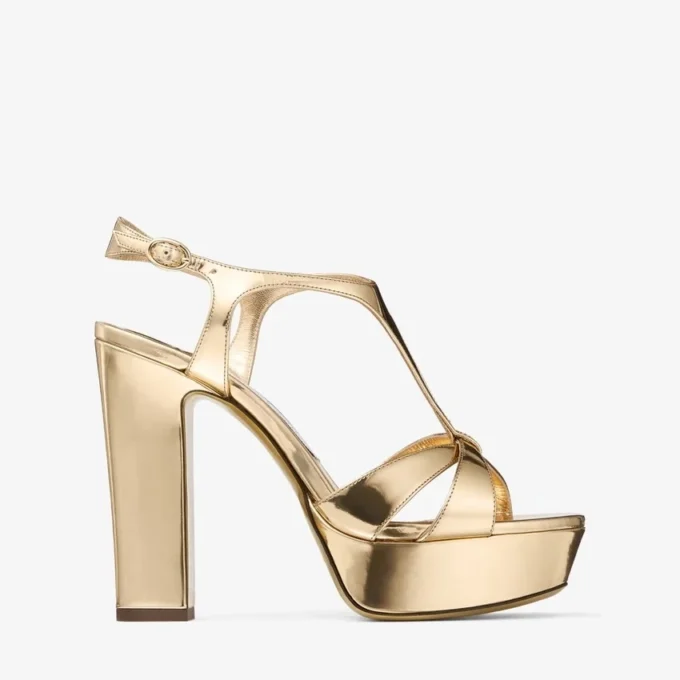Kesia 120 Gold Liquid Metal Leather Sandals