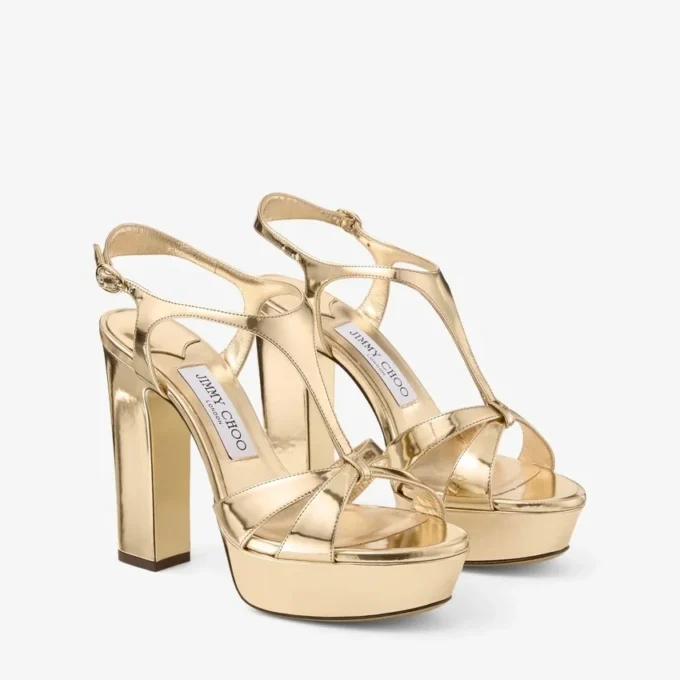 Kesia 120 Gold Liquid Metal Leather Sandals