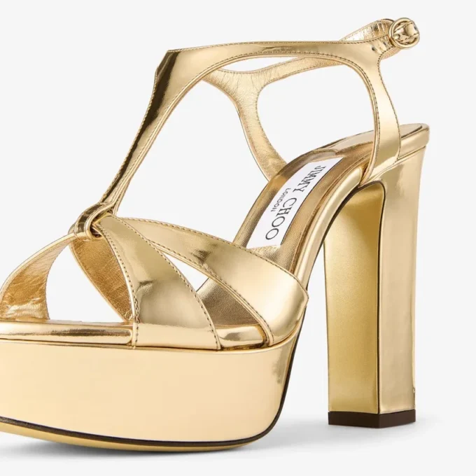 Kesia 120 Gold Liquid Metal Leather Sandals