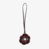 Knitted Flower Charm Deep Merlot Knitted Wool Flower Charm with Leather Trims