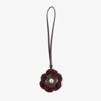 Knitted Flower Charm Deep Merlot Knitted Wool Flower Charm with Leather Trims