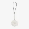 Knitted Flower Charm Latte Knitted Wool Flower Charm with Leather Trims