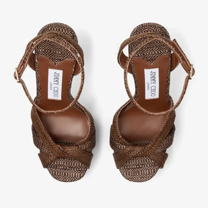 Kove 120 Chocolate and Tan Fine Raffia Platform Sandals