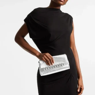 Kya Silver Metallic Nappa Leather Clutch Bag