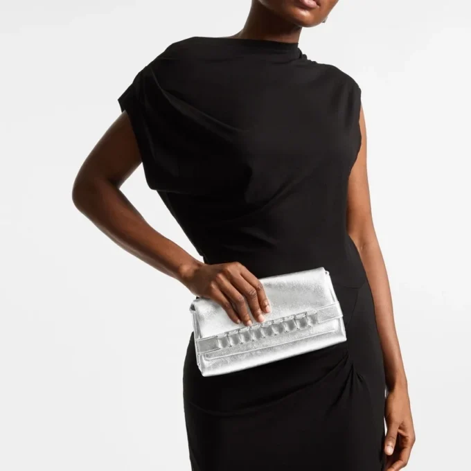 Kya Silver Metallic Nappa Leather Clutch Bag