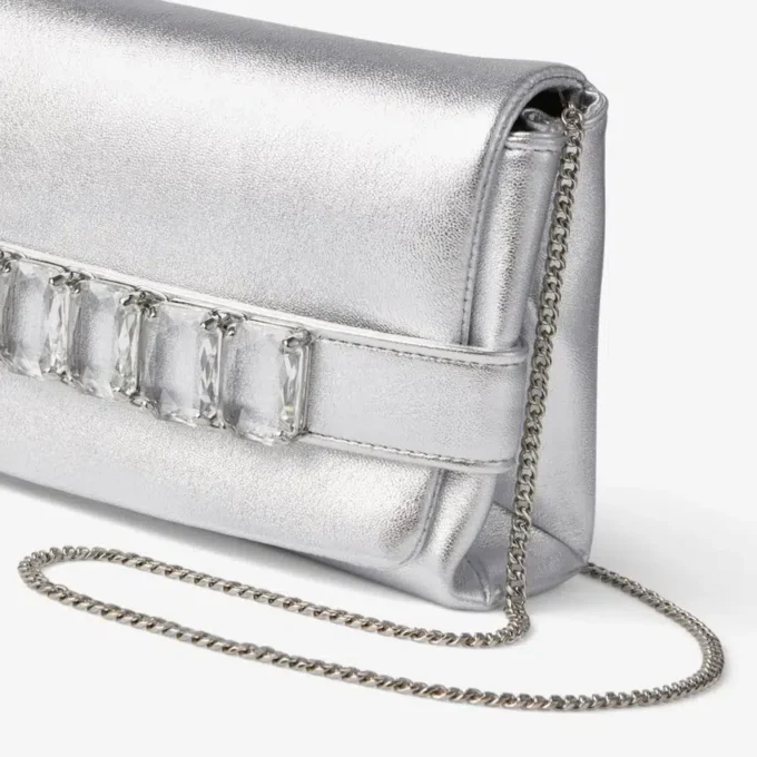 Kya Silver Metallic Nappa Leather Clutch Bag