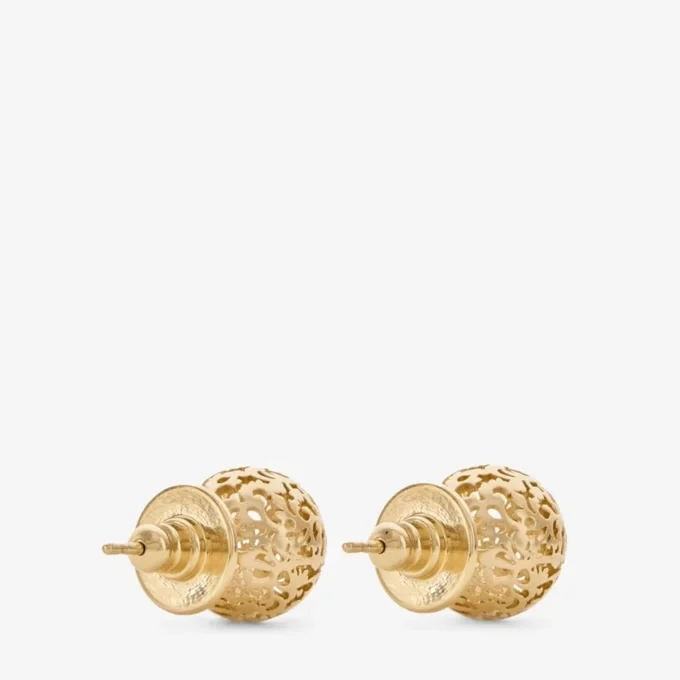 Lace Sphere Studs Gold Finish Metal Sphere Stud Earrings