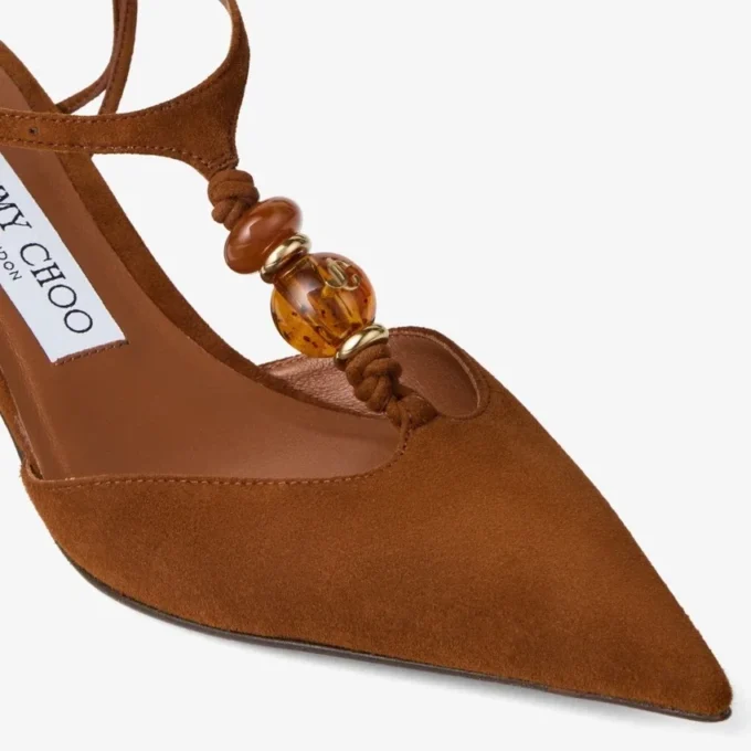 Lauri 50 Tan Mix Suede Slingbacks with Beads