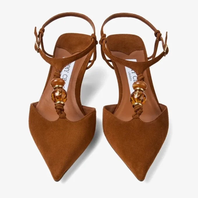 Lauri 50 Tan Mix Suede Slingbacks with Beads