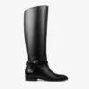 Lawton Knee Boot Flat Black Calf Leather and Soft Vachetta Knee High Boots