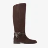 Lawton Knee Boot Flat Chocolate Suede and Calf Leather Knee High Boots