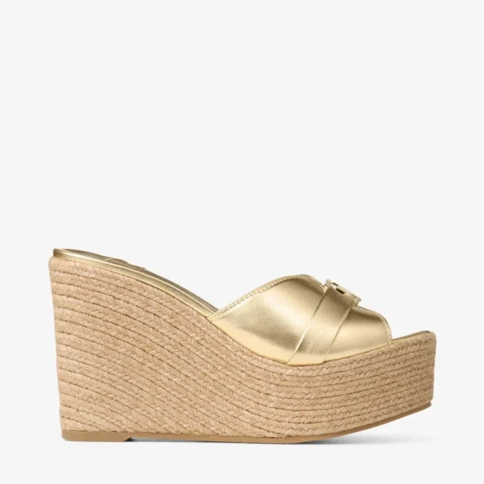 Leda Wedge 100 Gold Metallic Nappa Leather Mule Wedge