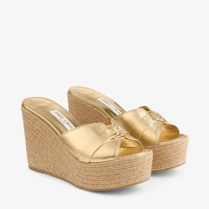Leda Wedge 100 Gold Metallic Nappa Leather Mule Wedge