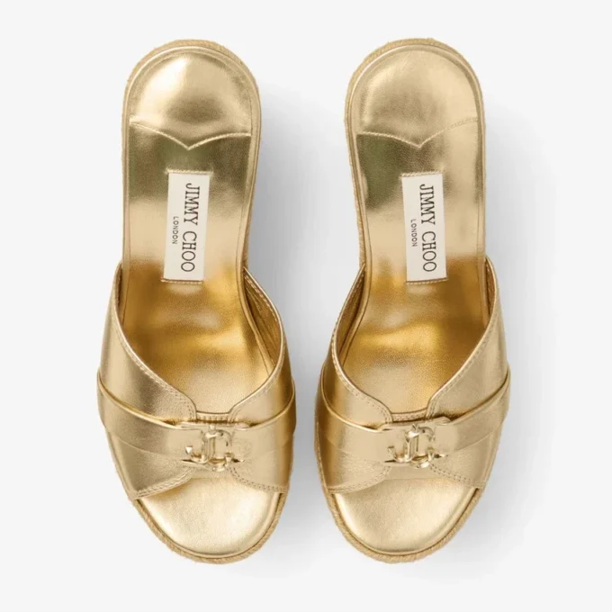 Leda Wedge 100 Gold Metallic Nappa Leather Mule Wedge