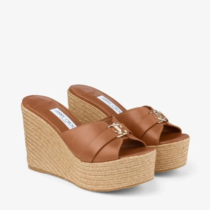 Leda Wedge 100 Tan Nappa Leather Mule Wedge