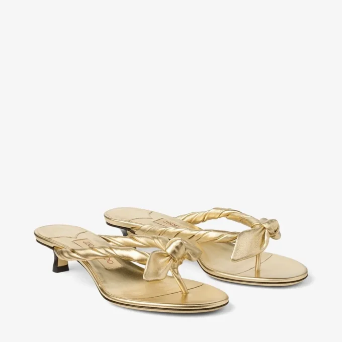 Liss 35 Gold Metallic Nappa Leather Mule Sandals with Bow