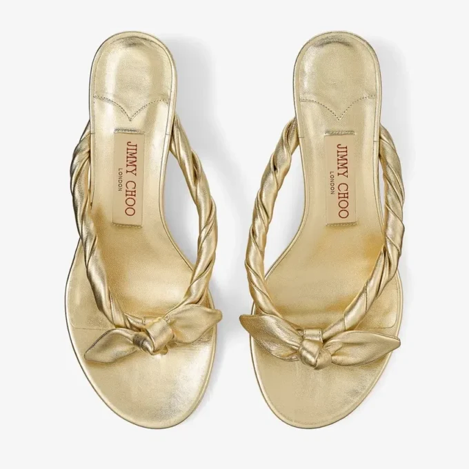 Liss 35 Gold Metallic Nappa Leather Mule Sandals with Bow
