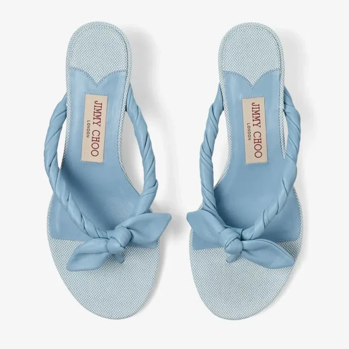 Liss 35 Riviera Blue Mix Soft Glove Leather and Flecked Canvas Mule Sandals with Nappa Leather Bow