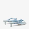 Liss 35 Riviera Blue Mix Soft Glove Leather and Flecked Canvas Mule Sandals with Nappa Leather Bow