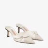 Livi 65 Almond and Latte Mix Flecked Canvas and Soft Glove Leather Mules with Nappa Leather Bow