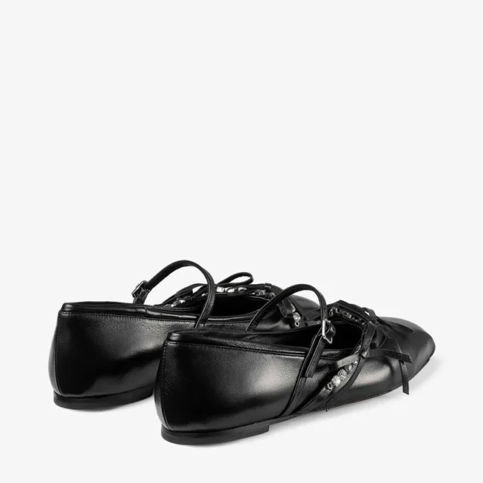 Loli Ballerina Black Shiny Nappa Leather Ballerina Flats with Soft Glove Leather Bows