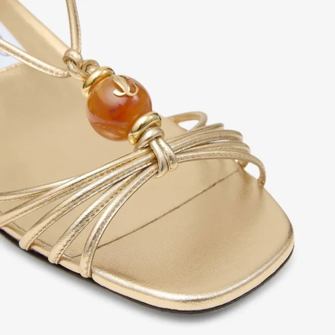 Lova 50 Gold Metallic Nappa Leather Sandals with Beads
