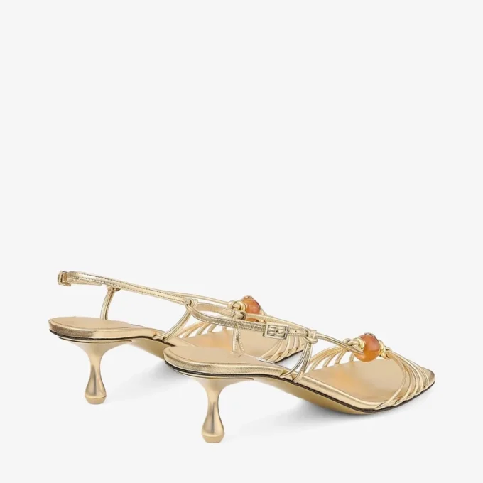 Lova 50 Gold Metallic Nappa Leather Sandals with Beads