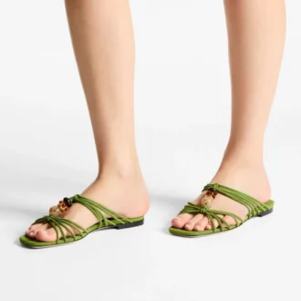Lova Mule Flat Clover Mix Suede Flats with Beads