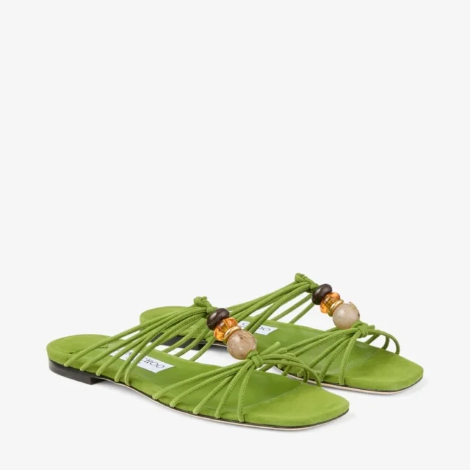 Lova Mule Flat Clover Mix Suede Flats with Beads
