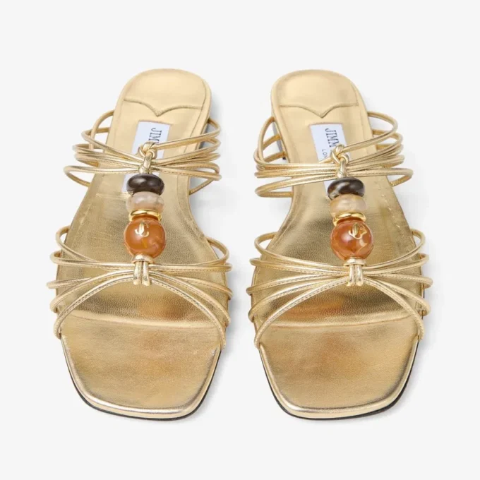 Lova Mule Flat Gold Mix Metallic Nappa Leather Flats with Beads