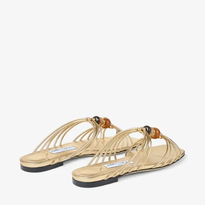 Lova Mule Flat Gold Mix Metallic Nappa Leather Flats with Beads