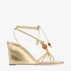 Lova Wedge 85 Gold Metallic Nappa Leather Wedges with Beads
