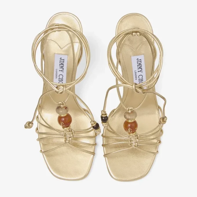 Lova Wedge 85 Gold Metallic Nappa Leather Wedges with Beads