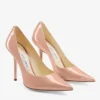 Love 100 Ballet-Pink Patent-Leather Pointed Pumps with Jc Emblem