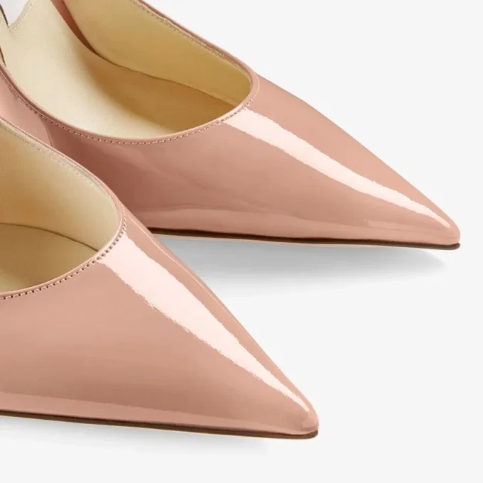 Love 100 Ballet-Pink Patent-Leather Pointed Pumps with Jc Emblem