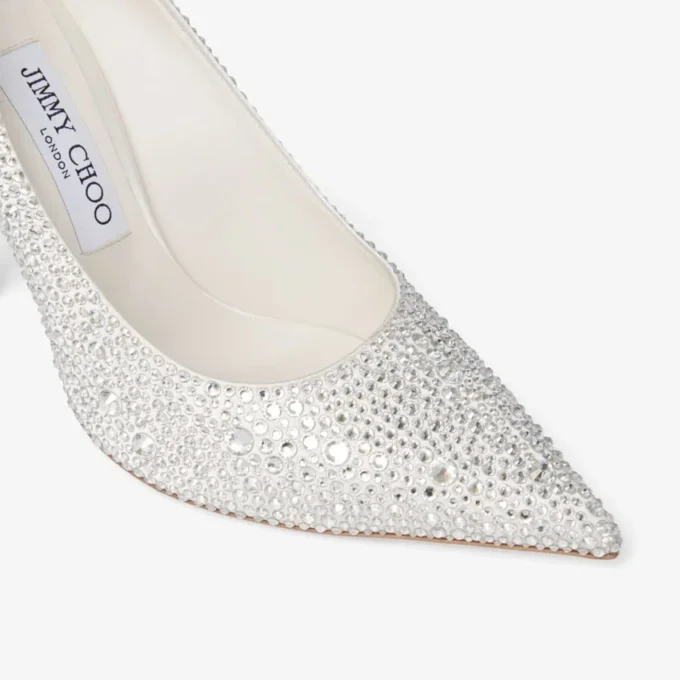 Love 100 Ivory Satin Pumps with Crystal Embellishment
