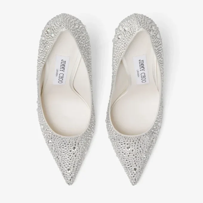 Love 100 Ivory Satin Pumps with Crystal Embellishment