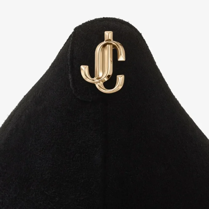 Love 65 Black Suede Pointed Pumps with Jc Emblem