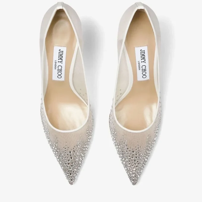 Love 65 White Mesh Pumps with DéGradé Crystals