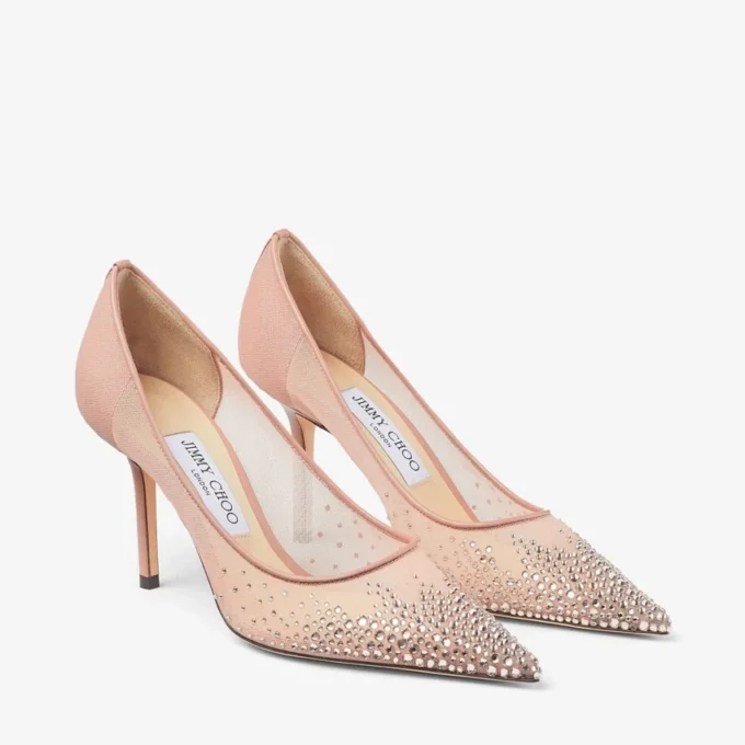 Love 85 Ballet Pink Mesh Pointed-Toe Pumps with DéGradé Crystals