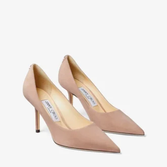 Love 85 Ballet-Pink Suede Pointed Pumps with Jc Emblem