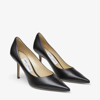 Love 85 Black Calf Leather Pumps with Jc Emblem