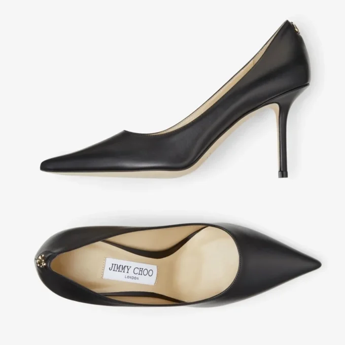 Love 85 Black Calf Leather Pumps with Jc Emblem