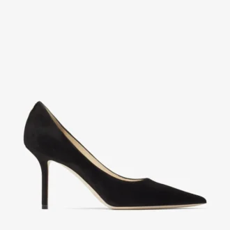 Love 85 Black Suede Pointed Pumps with Jc Emblem